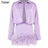 Feather Patchwork Dress for Women Blouse Long Sleeve High Waist Patchwork Feathers Mini Dresses Female Spring Clothes