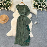 Folded Dress Design Irregular Lotus Leaves Side To Receive Waist Repair Bright Silk Pressure