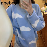 Cartoon Cloud Women Sweater Chic Causal Oversized Knitted Pullover Tops 2022 Autumn New Pull Jumpers