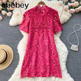Summer French Style Dress Women 2022 Mesh Embroidery Beach Vacation Romantic Elegant Slim Ladies