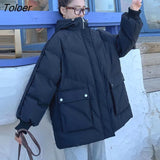 Korean Loose Puffer Jacket Oversize Women's Short Winter Female Coat Women Thickened Parka Feminina Harajuku Hood