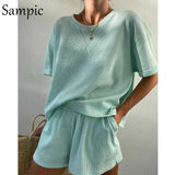 2021 Causal Summer Lounge Wear Women Tracksuit Shorts Set Loose Short Sleeve T Shirt Tops And Mini Shorts Two Piece