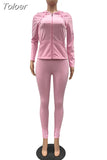 Two Piece Set Women Long Sleeve Hooded Zipper Pockets Workout Jacket and Fitness Legging Active Wear Stretchy Slim