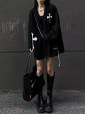 Y2k Grunge Sweater Cardigan Women Korean Streetwear Autumn Loose Black Goth Long Sleeve Top Button Knitted Sweater