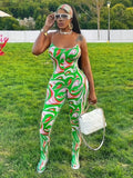 Sisterlinda Aesthetic Print Sling Jumpsuit Women Sleeveless Spaghetti Strap Skinny Elastic Attirewear Overalls Female