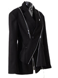 Asymmetrical Women's Blazer New Notched Loose Single Breasted Metal Zipper Long Sleeve Suit jackets Tide Autumn 2023