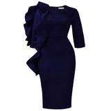 Fashion Women's Round-Neck Temperament Seven-Sleeve Lotus Leaf Side Elegant African