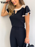 Yskkt Women's Fashion Ruffled Short Sleeves Chiffon Tops Casual Slim Fit Shirts Blouse Blusas Mujer De Moda 2020