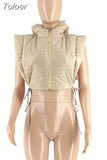 Autumn New 2023 Hooded Collar Casual Down Coats Warm Outerwear Casual Side Split Sleeveless Winter Women Vests