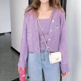 Autumn Urban Casual Korean-Style Women's Wear V-neck Slim-Fit Embroidered Flower two-pieces Knitted Sweater