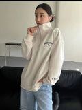 Women's Casual Half-Zip Embroidery Loose Long-Sleeved