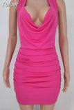 Neck Cleavage Sleeveless Pacakge Hip Dress Women Halter Neck Backless Skinny Mini Dresses Elegant Draped Bodycon Club