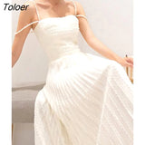 Lace Vintage Dresses Women New Summer Spaghetti Strapped A-line Pleated Bodycon Dress Elegant Sleeveless Design
