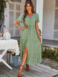 Women's Dress 2023 New Button Up Floral Print Boho Dresses Women V-Neck Casual Loose Split Maxi Dress Vestidos