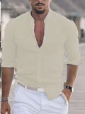 New Men's Summer Shirt Beach Shirts Long Sleeves Solid Hawaiian Holiday