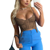 Sexy Lace Corset Cami Hollow Out Tank Top Female See Through Club Party Streetwear Sleeveless Slim Black Goth Crop