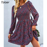 Floral Print Dress Women Casual Puff Sleeve Ruffle Holiday Short Dress Casual Fashion Spring Autumn A-line Dresses