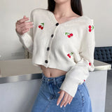Knitted Cropped Cardigans for Women Korean Buttoned Oversized Sweater Fashion Autumn 2020 Women's Clothing V-Neck