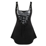Top Women Sequined Lace Up Rings Crop Tops Summer Ladies Casual Sleeveless Shirts Plus Size Women's Top