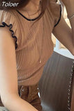 Crop Tops 2023 Women's Clothing O-neck Ruffles Tunic Sweet Tanks Korean Chic Casual Fashion Summer Waistcoat Ropa