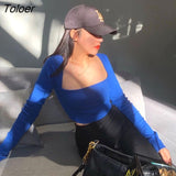 Collar Women's T-Shirt Long Sleeve Y2K Slim Tight Tee Casual Slim Cropped Sexy Basic Tees Top New Fashion Ladies