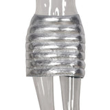 Sisterlinda Shiny Padded Women Y2K Mini Skirts Summer Casual Sliver Zip Elastic Hip Skirts Lady Party Clubwear Streetwear