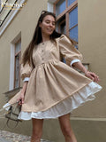 Fashion Half Sleeve Brown Women's Summer Dress Bodycon O-neck Office Mini Dresses Casual Elegant Patchwork Female