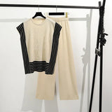 Simple Splicing Loose Short-Sleeved Knitting Top High Waist Thin Leg Pants Two