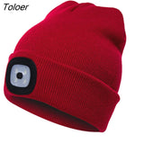 Warm Unisex Hat Winter LED Light Luminous Knitted Outdoor Camping Head Lamp
