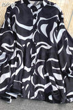 Print Lace Up Shirt For Women Stand Collar Long Sleeve Colorblock Loose Blouses Female Fashion Summer Clothing 2023