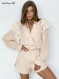 Butterfly Sleeve Shorts Suits With Ruffled Shirts Female Elegant Ruffles 2 Piece Sets Womens Outfits Chic Frill