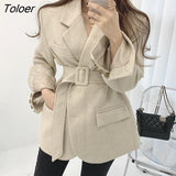 Woolen Coat for Woman Winter 2023 Apricot Herringbone Vintage Elegant Belt Blends Jacket Business Korean Autumn