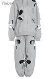 Fashion Women's Hooded Loose Round Neck Full Sleeve Irregular Hollow Out Flower Gray Thin Pullover Summer 2023 New