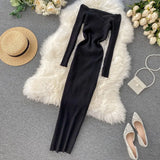 2022 Off Shoulder Cross Criss Autumn Knit Sweater Midi Long Dress Bodycon Party Winter Sexy Women Casual elegant