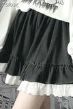 Kawaii Mini Skirts Women Lolita Lace Ruffle Patchwork High Waist Short Skirt Summer Harajuku Japanese Style Soft