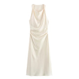 2025 New Fashion Round-Neck Sleeveless Black Silk-Sense Tidling Dress