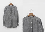 Neck blue plaid shirt Summer femme Casual white loose Women Long sleeve Linen Cotton Girls Blouse Plus Size Women Blouses