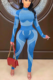 Winter Women's Sets Gymwear Clothing 2023 Geometric Pattern Long Sleeve Slim Tops and Fitness Pencil Legging Female