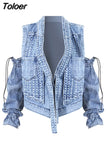 2023 new autumn and winter fashion women clothes V-neck sleeveless blue denim short vest jackets