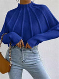 Collar Solid Color Knitted Knitted Head Bat Sleeve Sweater Outside The