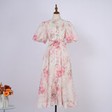 Court Style High Design Feeling Heavy Industry Nail Drill Short Sleeve Single Buckle Dress +