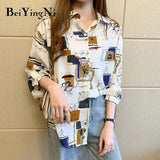 Vintage Harajuku Shirts Female Tops Cartoon Printed Plus Size Chiffon Blouses Woman Loose Full Sleeve Blusas Womens