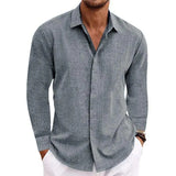 Men's Linen Long-Sleeved T-Shirt Loose Sweatshirt Solid Long-Sleeved Cotton Shirt Men's Large Size Men's