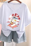 100% Cotton M-6XL T Shirt Japanese Cartoon Anime Tshirt Short Sleeve Women's Top Summer Couple V Neck Oversized T