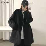 Jackets Women Spring New Solid Medium-long Single Breasted Thin Streetwear Vintage OL Casual Loose Student Ulzzang