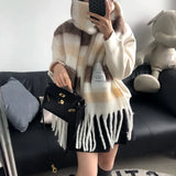 Winter Color Block Thickened Scarf Shawl Female Korean Style Versatile Four Color Gradient Tie Dye