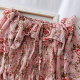 one-shoulder floral lace tie ruffled chiffon shirt female pleated was thin puff sleeve bottoming