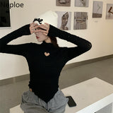 Chic Blusas De Mujer Hollow Out Love Embroidery Shirts Half High Collar Chiffon Blouses Korean Slim Fit Sexy Tops