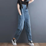 Y2K women denim overalls Korean casual multi pocket loose jumpsuit summer fashion jeans female streetwear trousers