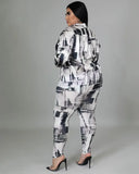 Print Blouse and Pants Plus Size Two Piece